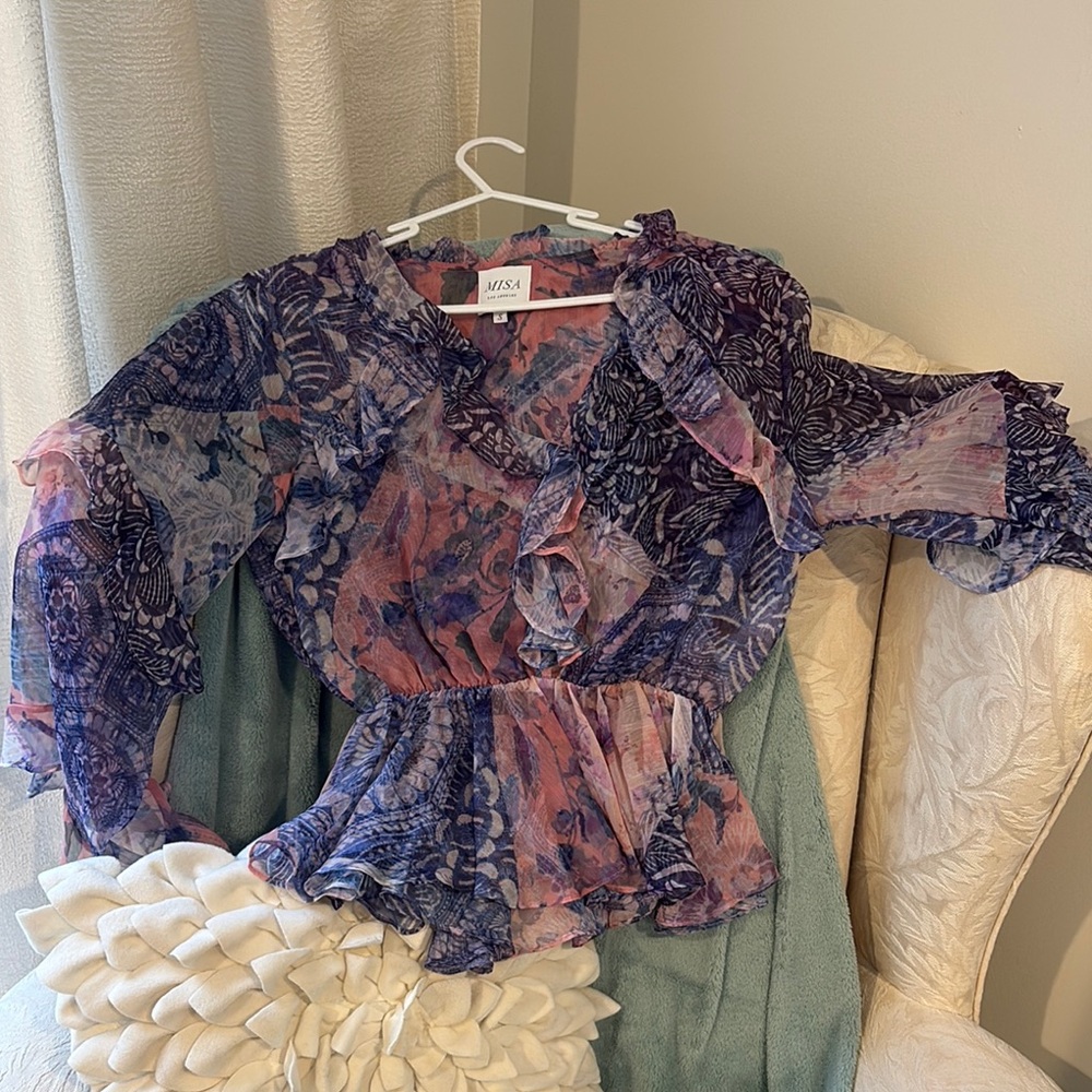 Floral Sheer Blouse with Ruffle Sleeves